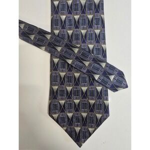 Zylos George Machado Pointed Necktie Mens Navy Blue Geometric Imported Silk
